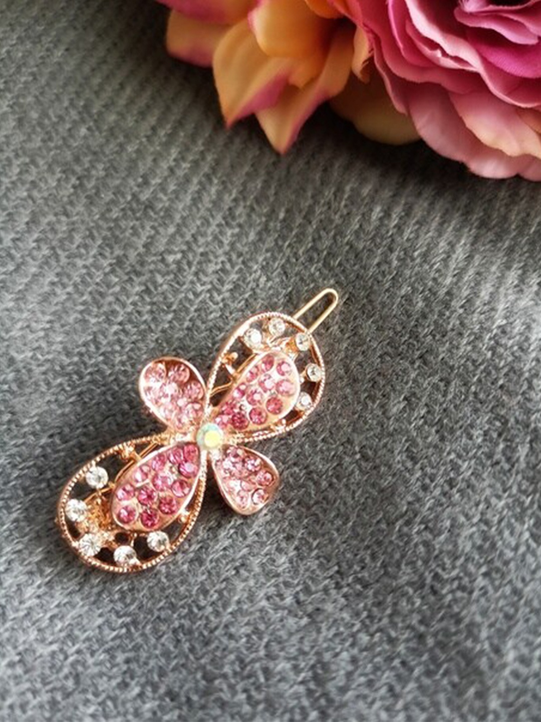 

ANNA CREATIONS Women Gold-Toned & Pink Embellished Bobby Pins