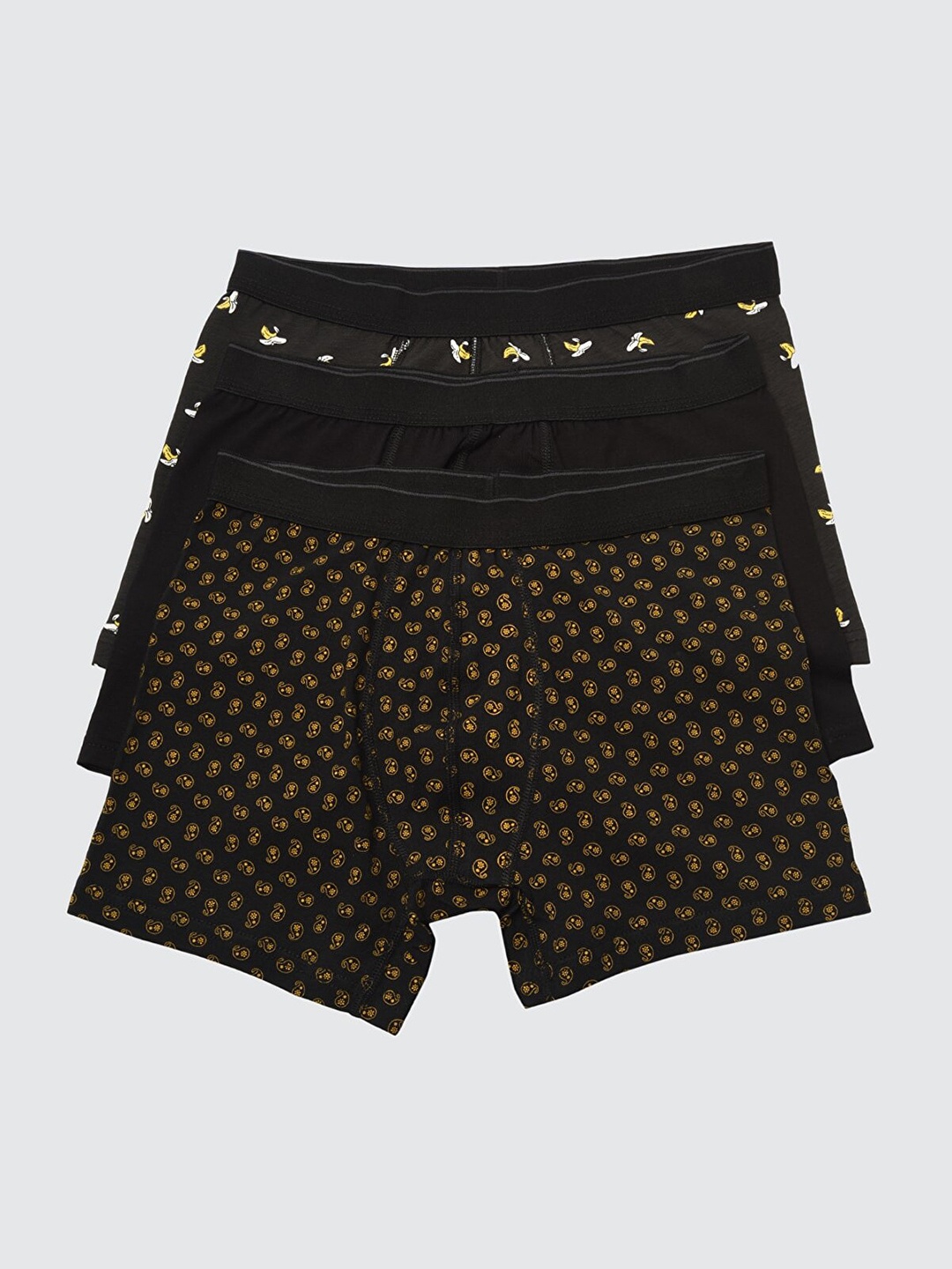 

Trendyol Men Pack of 3 Printed Pure Cotton Trunks, Black