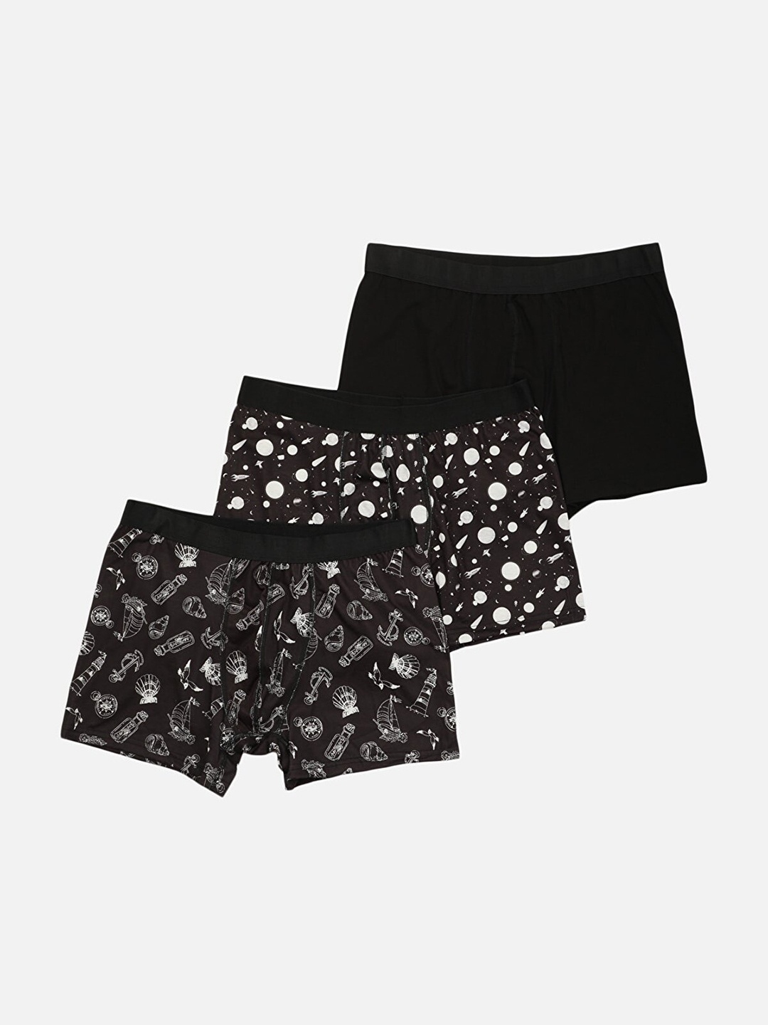 

Trendyol Men Pack of 3 Printed Pure Cotton Trunks, Black