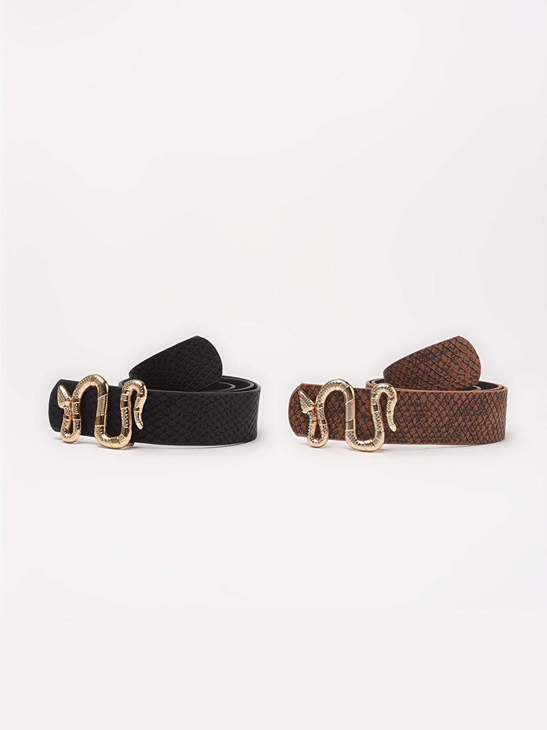 

Trendyol Women Pack of 2 Textured Belts, Black