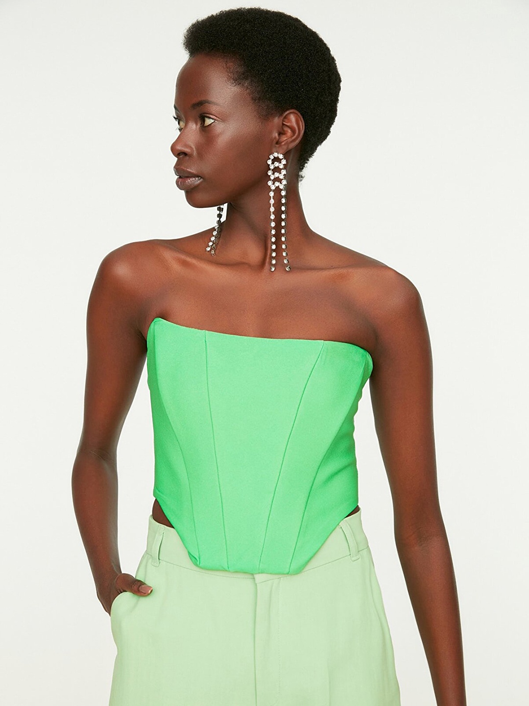 

Trendyol Women Green Solid Corset Top