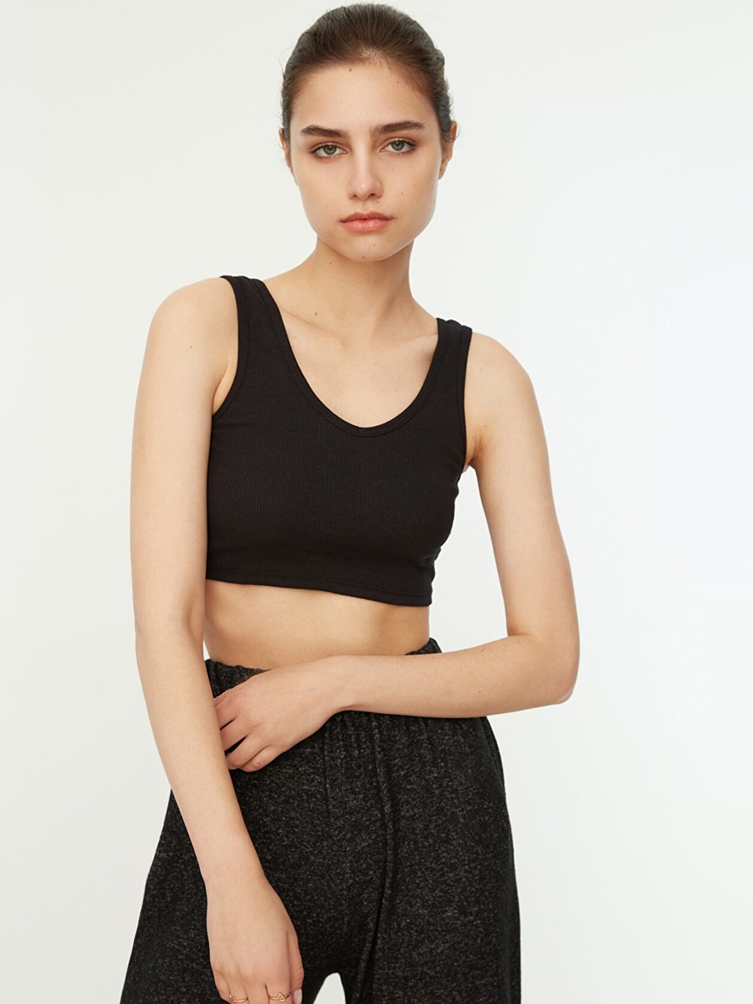 

Trendyol Black Self Striped Lightly Padded Bra