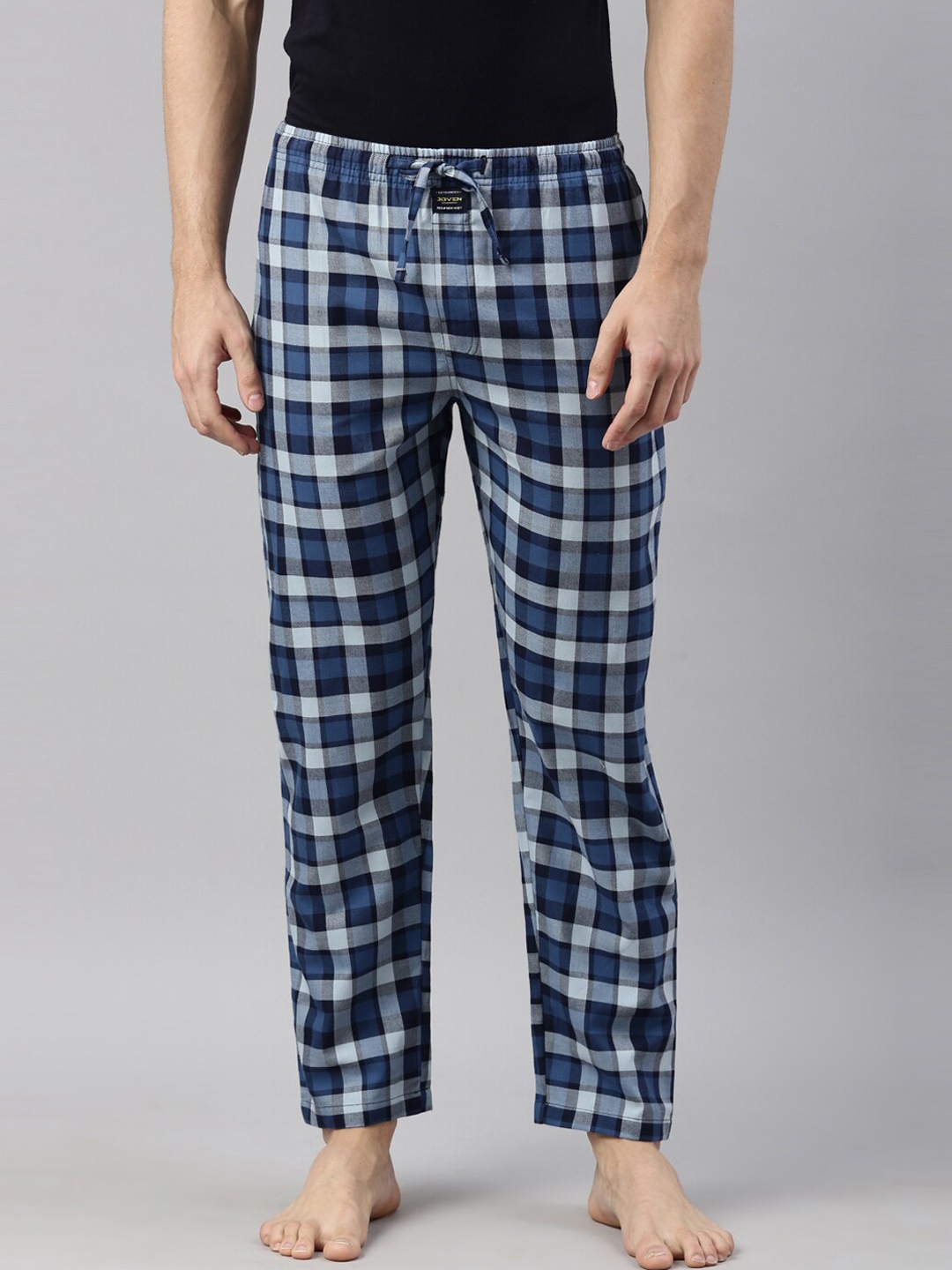 

Joven Men Blue & White Checked Pure Cotton Lounge Pants