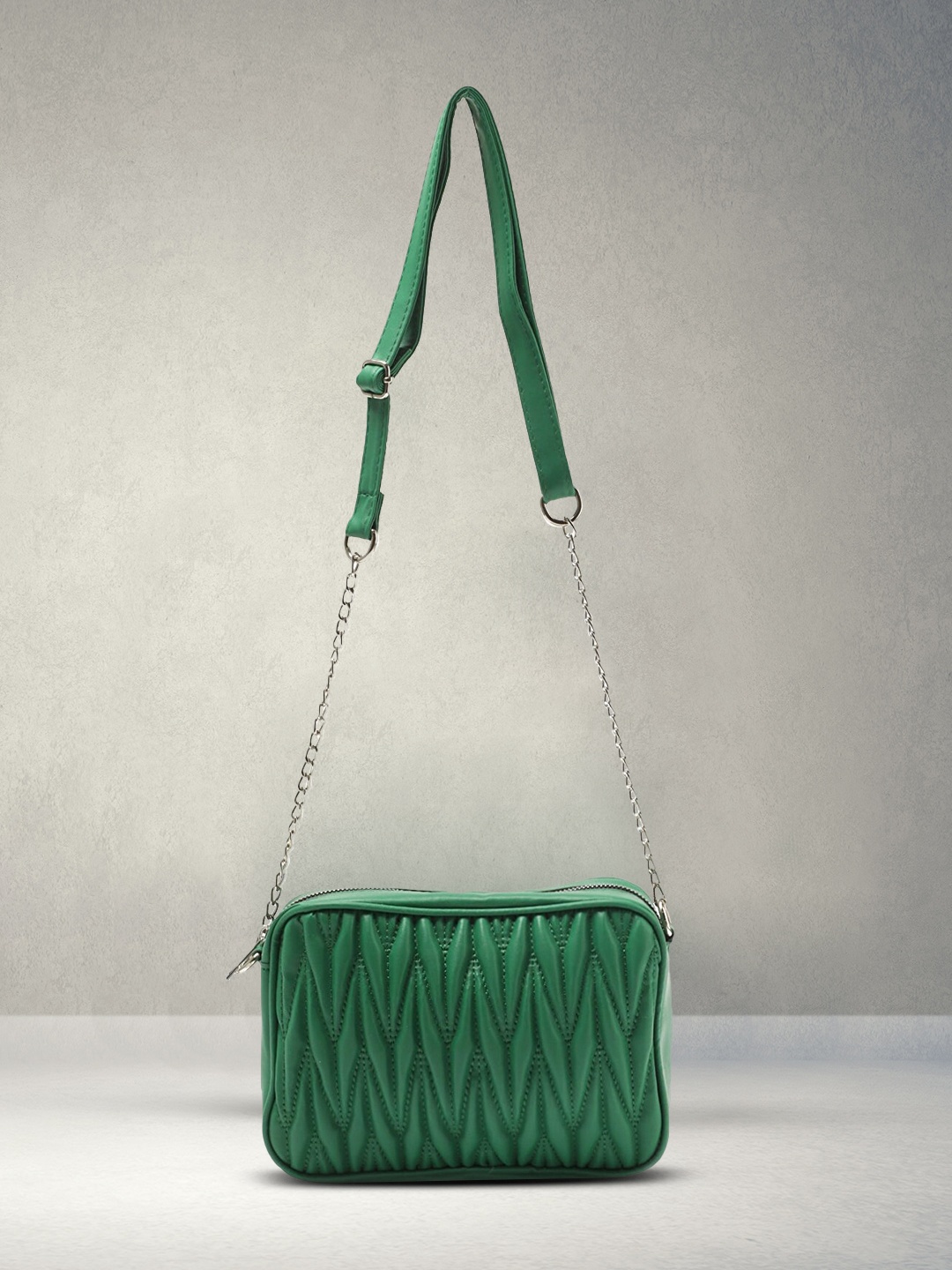 

Trendyol Green Solid Leather Structured Sling Bag
