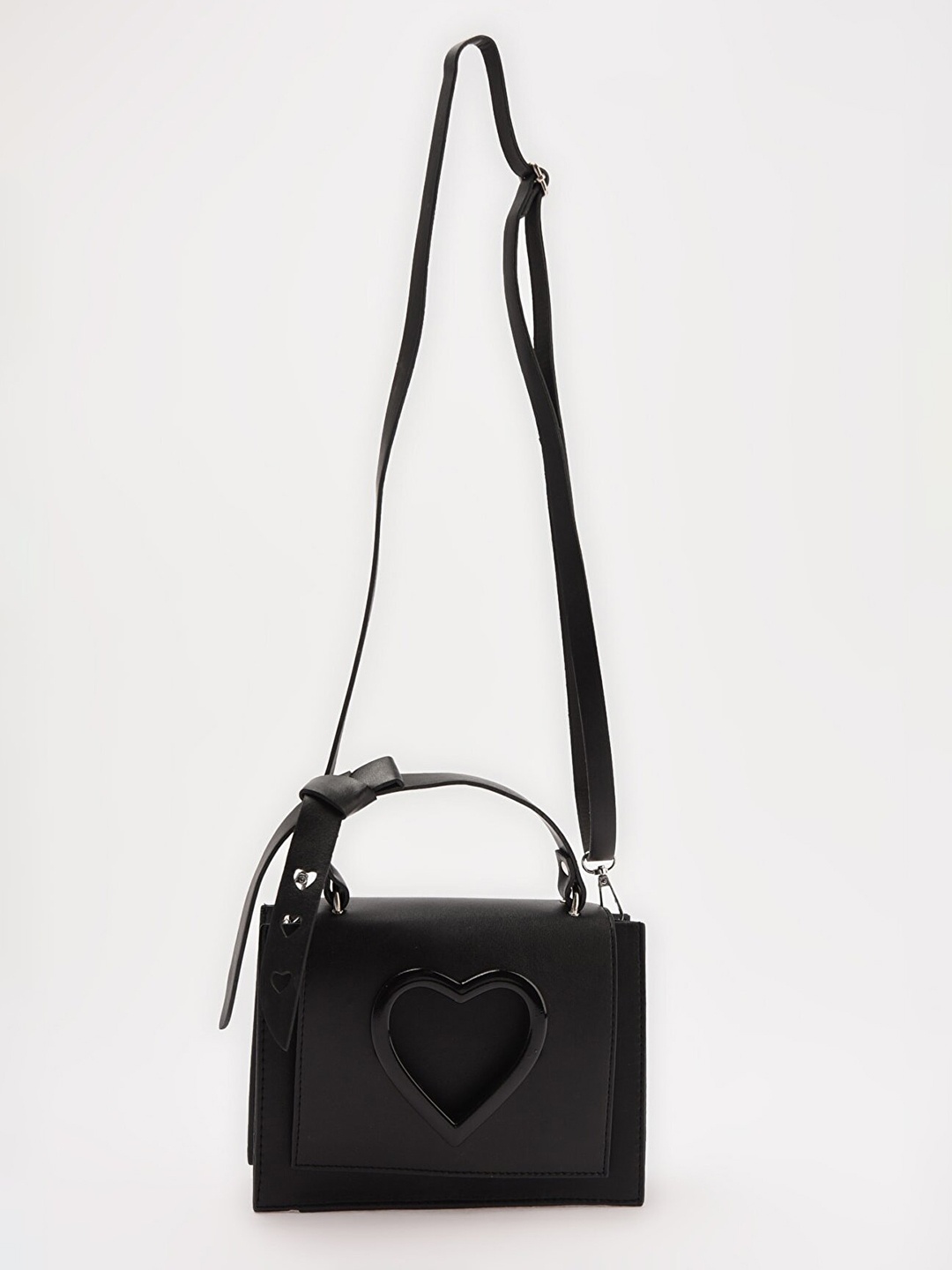 

Trendyol Women Black Leather Structured Shoulder Bag with Cut Work