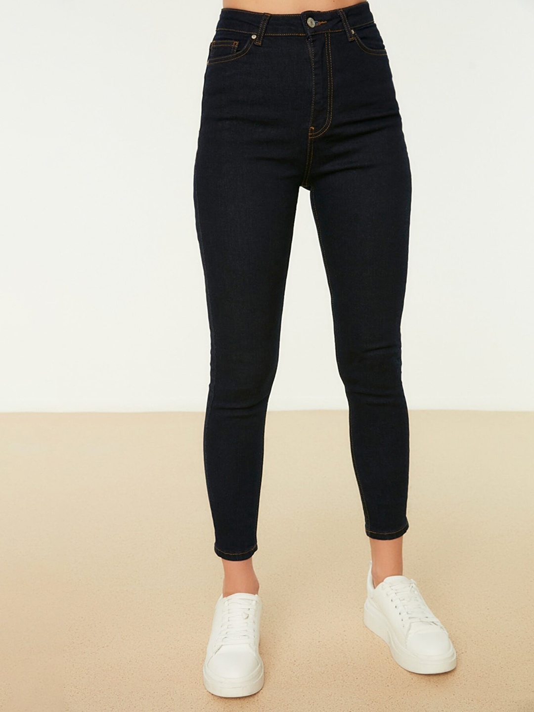 

Trendyol Women Navy Blue Skinny Fit High-Rise Stretchable Jeans