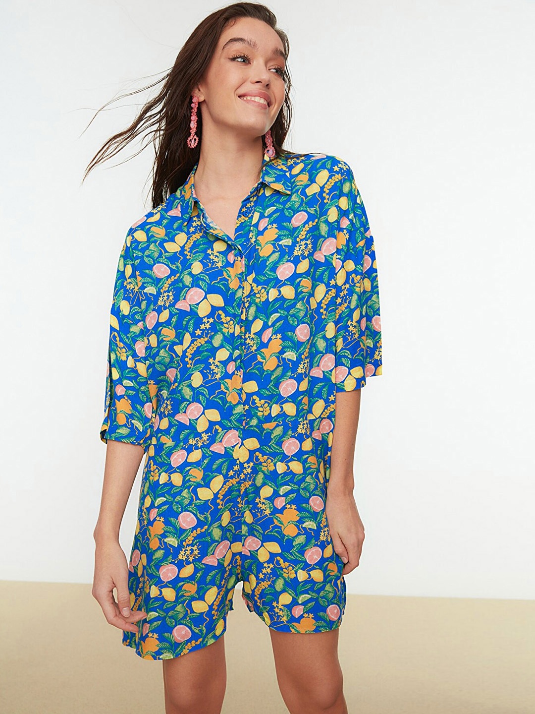

Trendyol Women Blue & Yellow Printed Playsuit