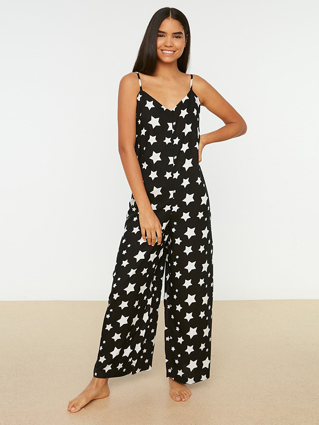

Trendyol Women Black & White Conversational Print Basic Jumpsuit