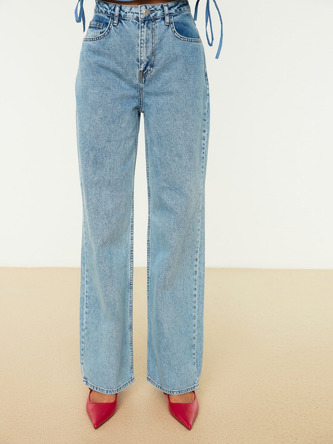 

Trendyol Women Blue Solid Wide Leg High-Rise Jeans