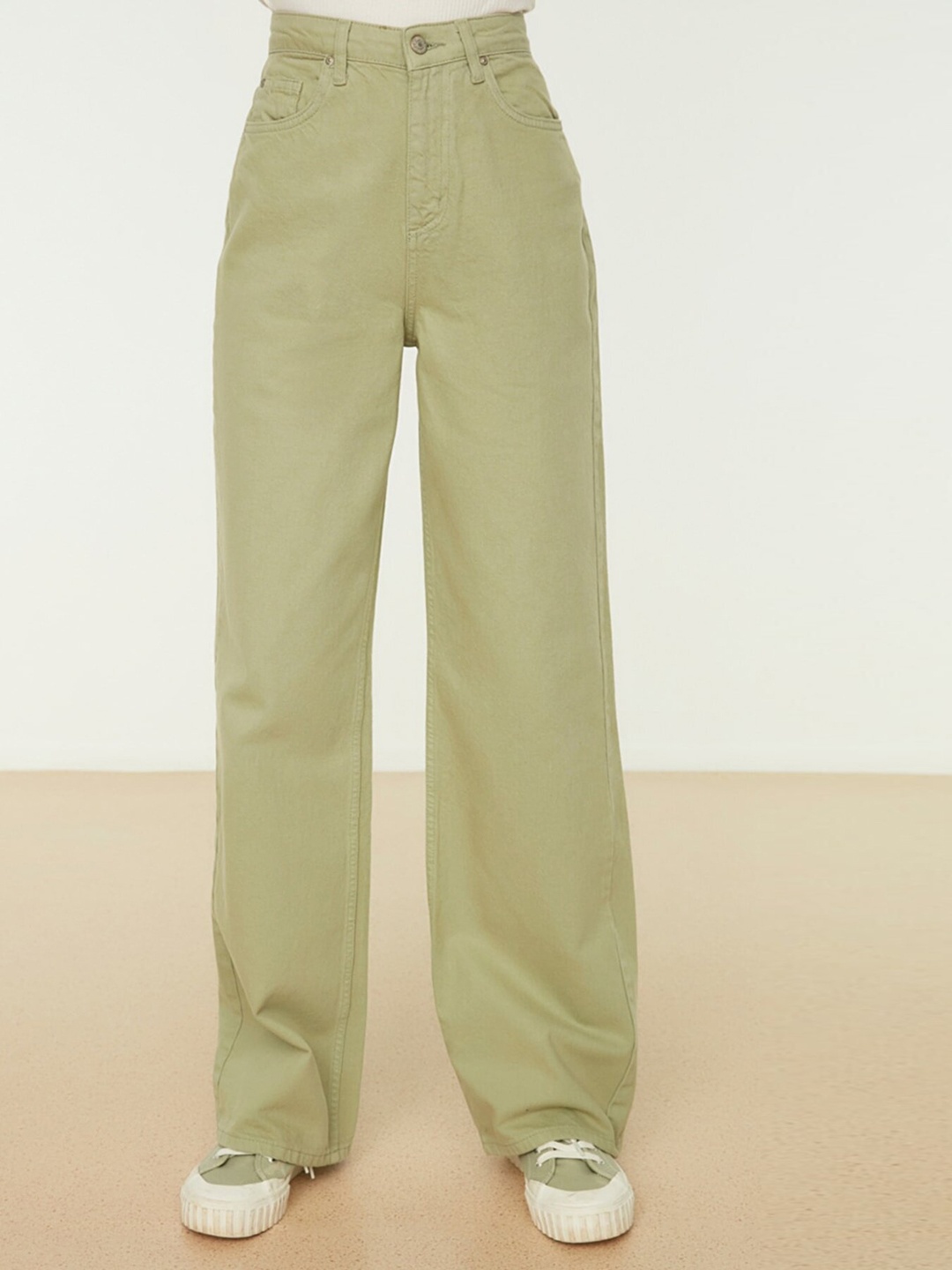 

Trendyol Women Green Wide Leg High-Rise Jeans