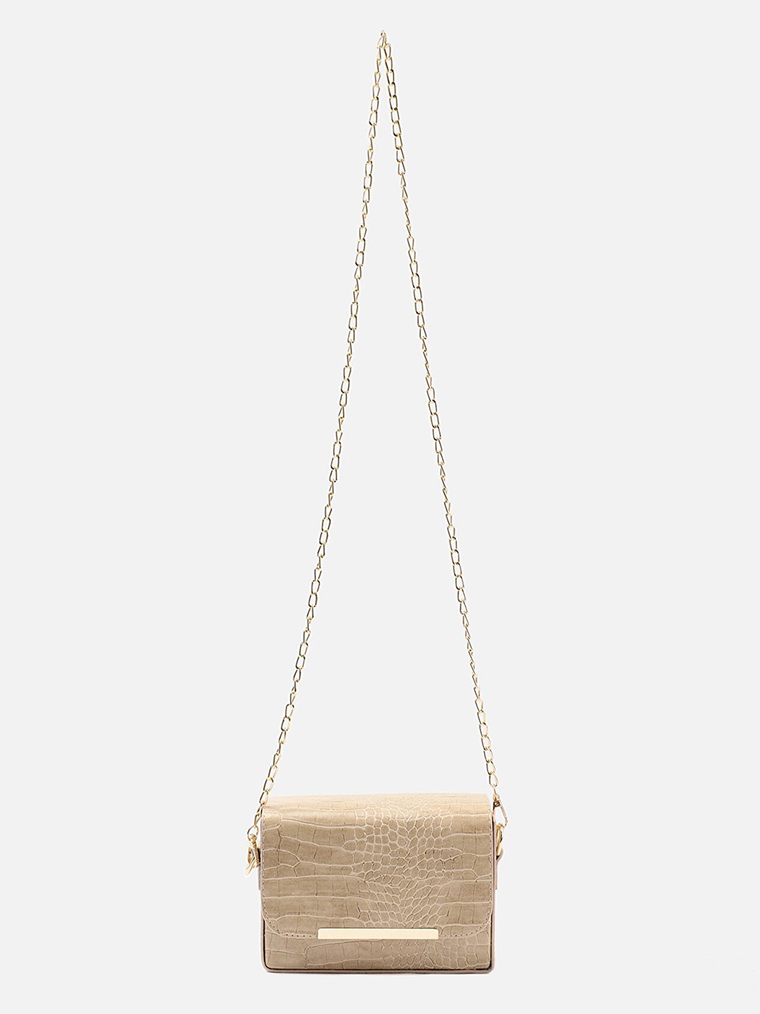 

Trendyol Beige Croc Textured Leather Structured Sling Bag