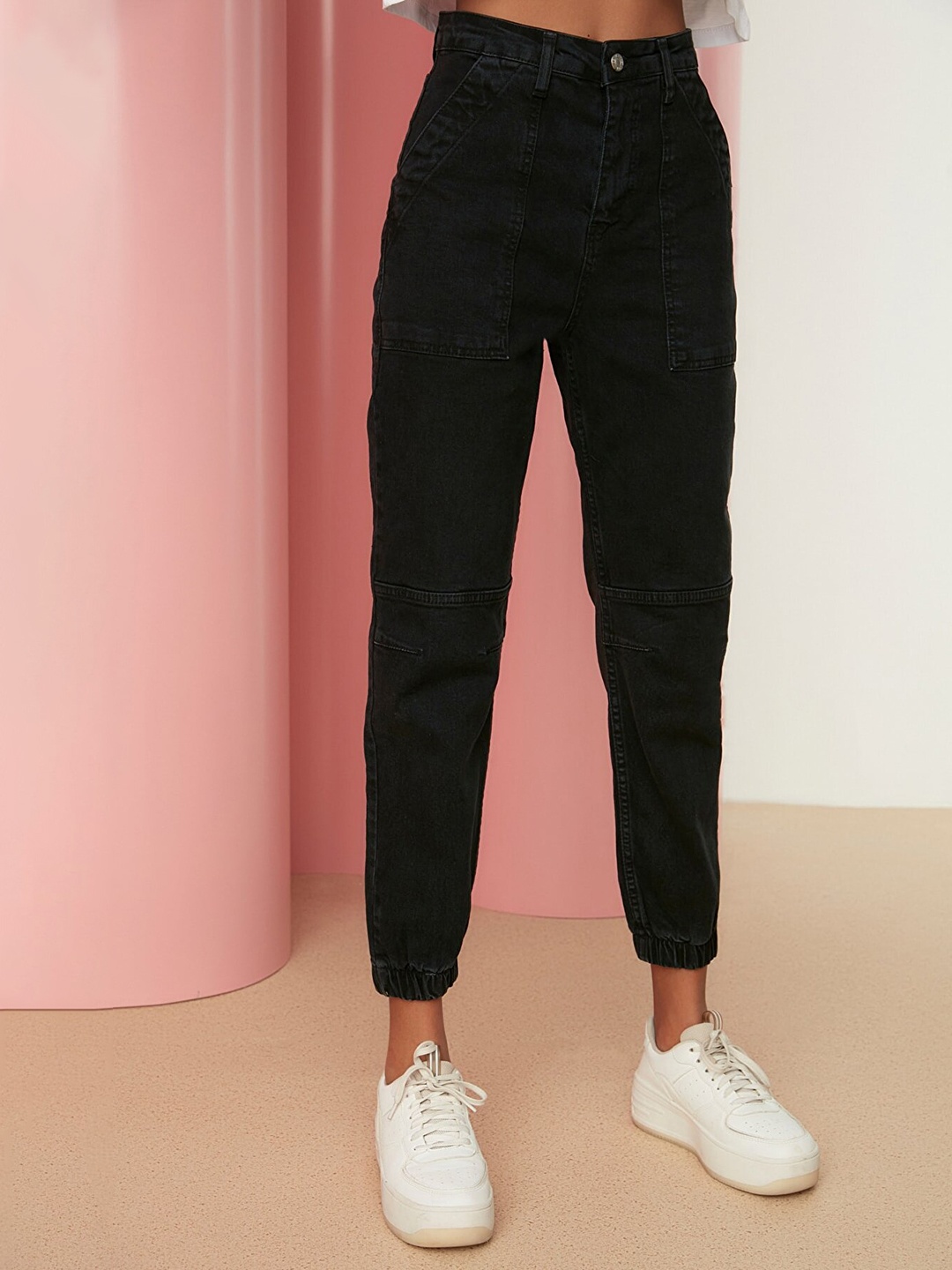 

Trendyol Women Black High-Rise Denim Joggers