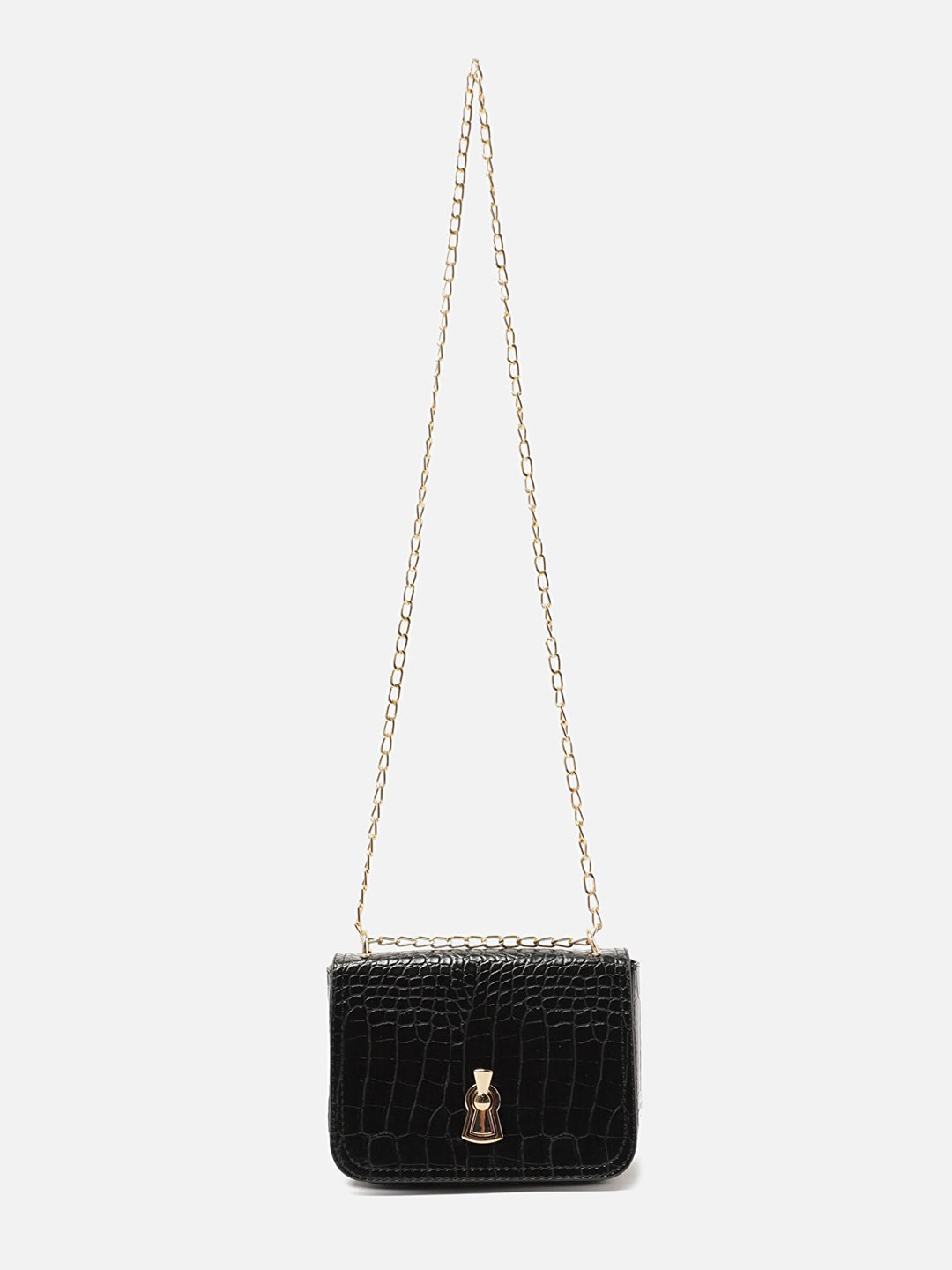 

Trendyol Women Black Crocs Textured Leather Structured Sling Bag