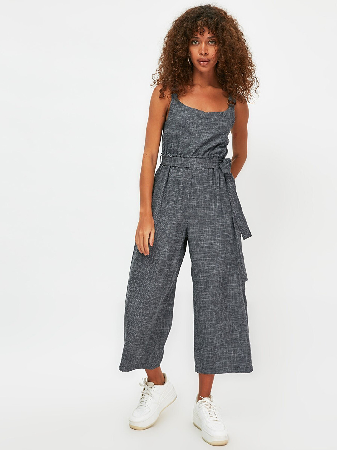 

Trendyol Women Black & White Self Design Basic Jumpsuit