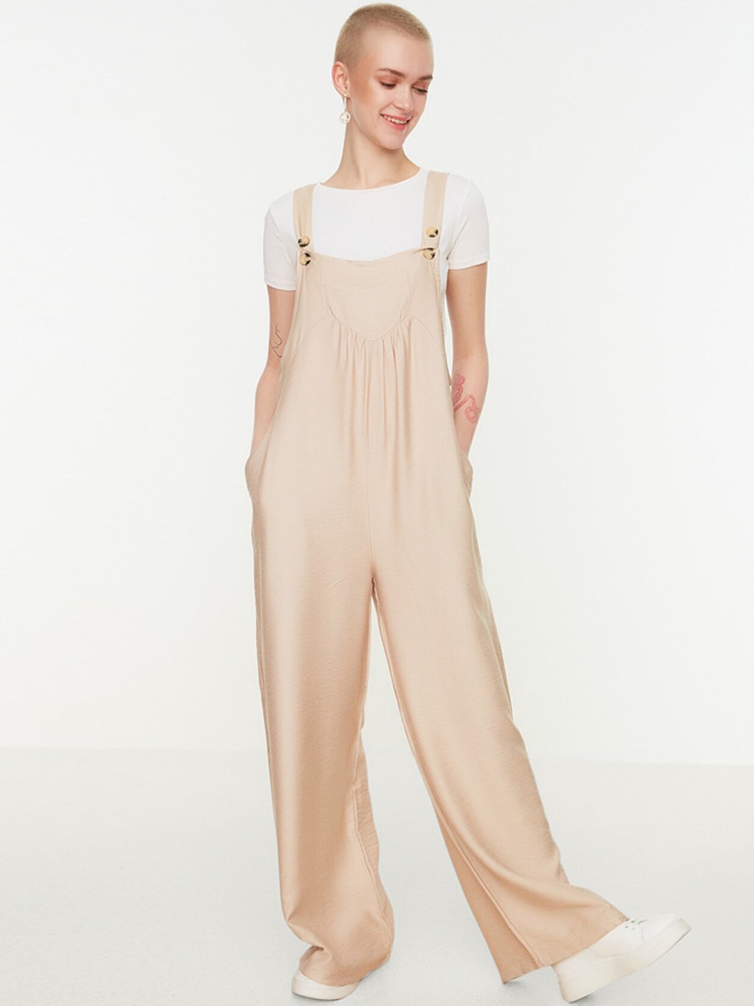 

Trendyol Women Beige Linen Basic Jumpsuit