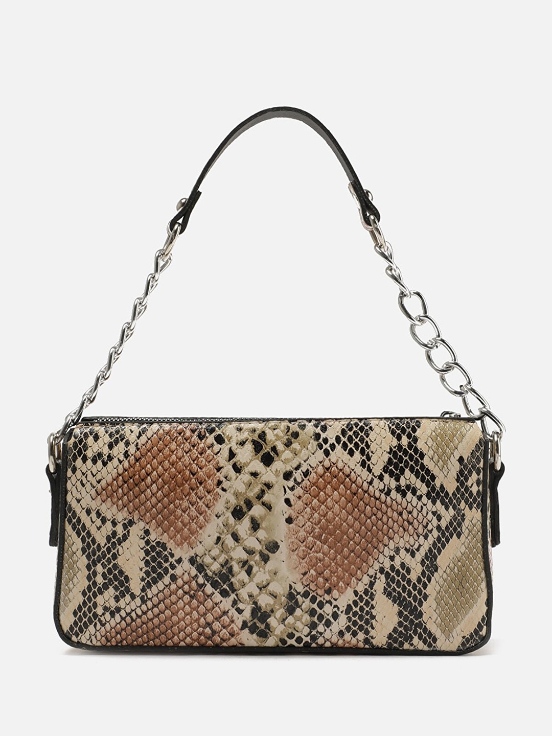 

Trendyol Women Beige & Brown Animal Printed Leather Structured Baguette Bag