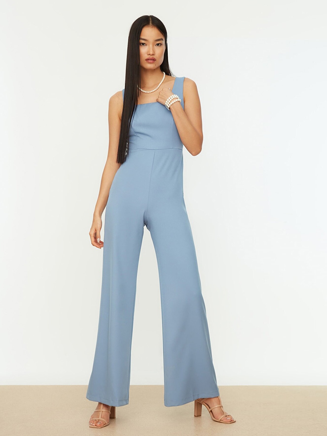 

Trendyol Women Blue Solid Basic Jumpsuit