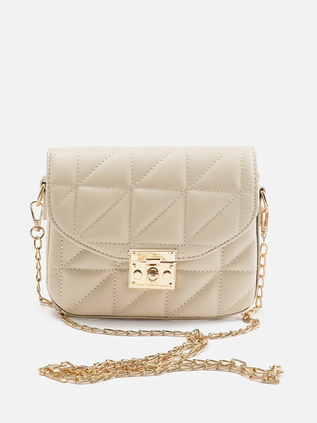 

Trendyol Women Beige Leather Structured Sling Bag with Quilted Detail