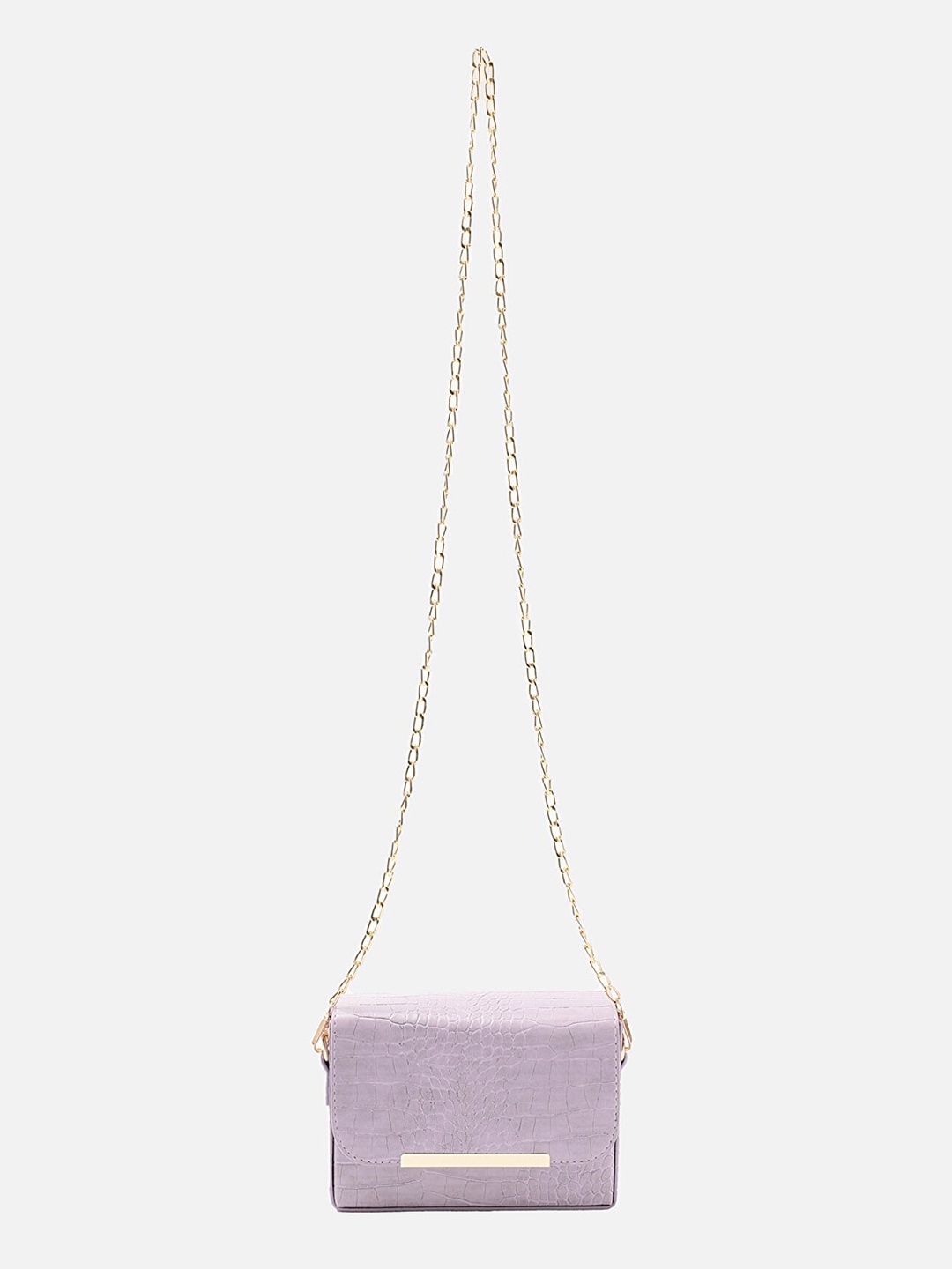 

Trendyol Women Lavender Crocs Textured Leather Structured Sling Bag