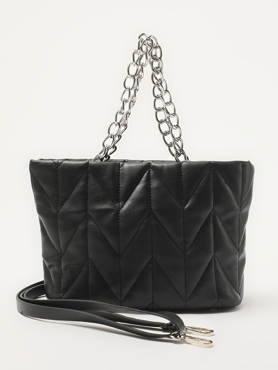 

Trendyol Black Leather Structured Handheld Bag with Quilted Detail