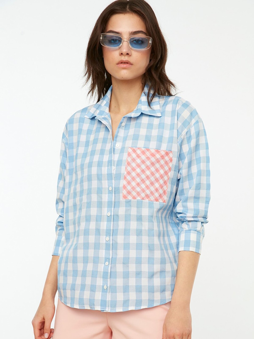 

Trendyol Women Blue Checked Casual Shirt