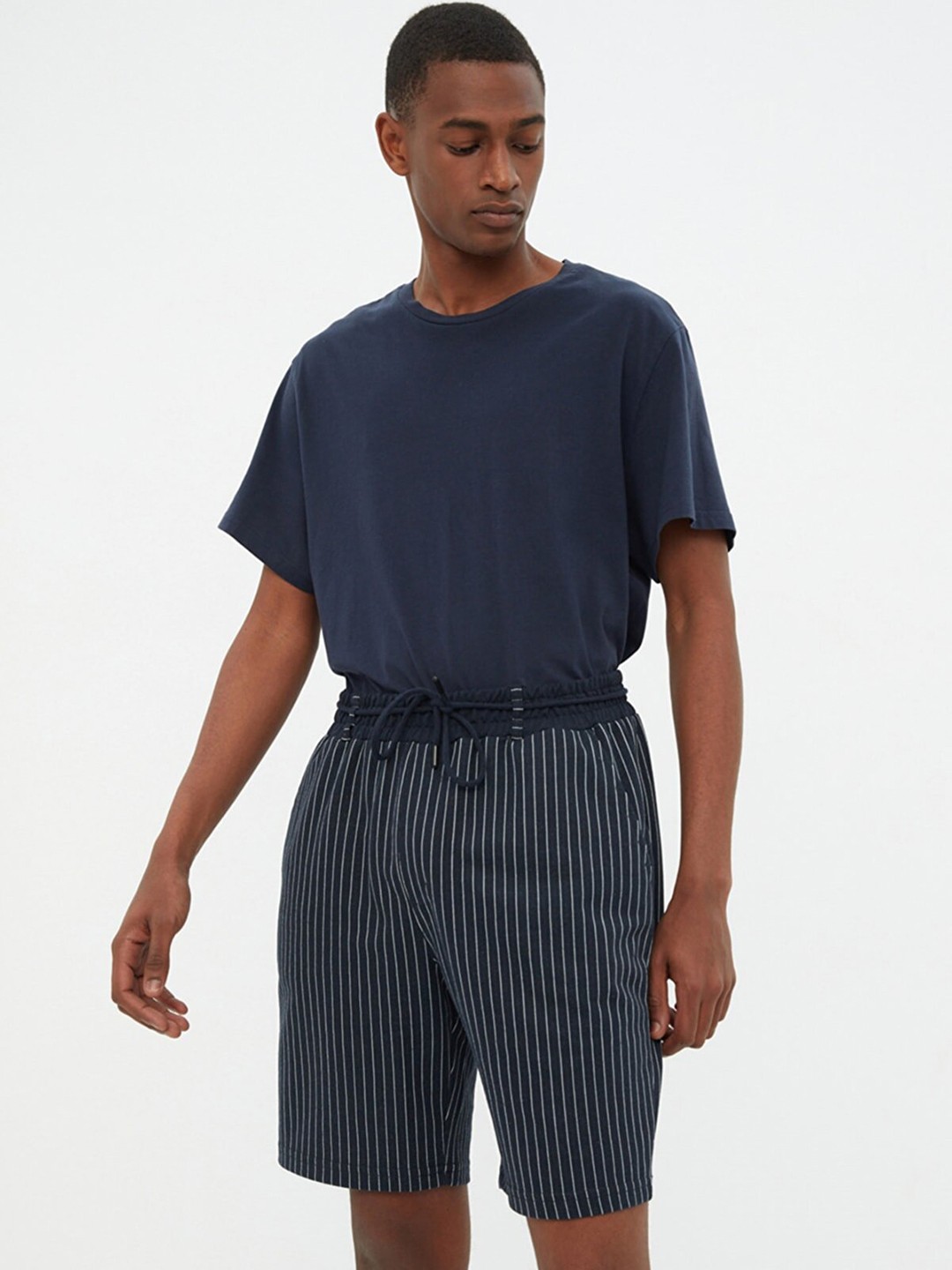 

Trendyol Men Navy Blue Striped Shorts