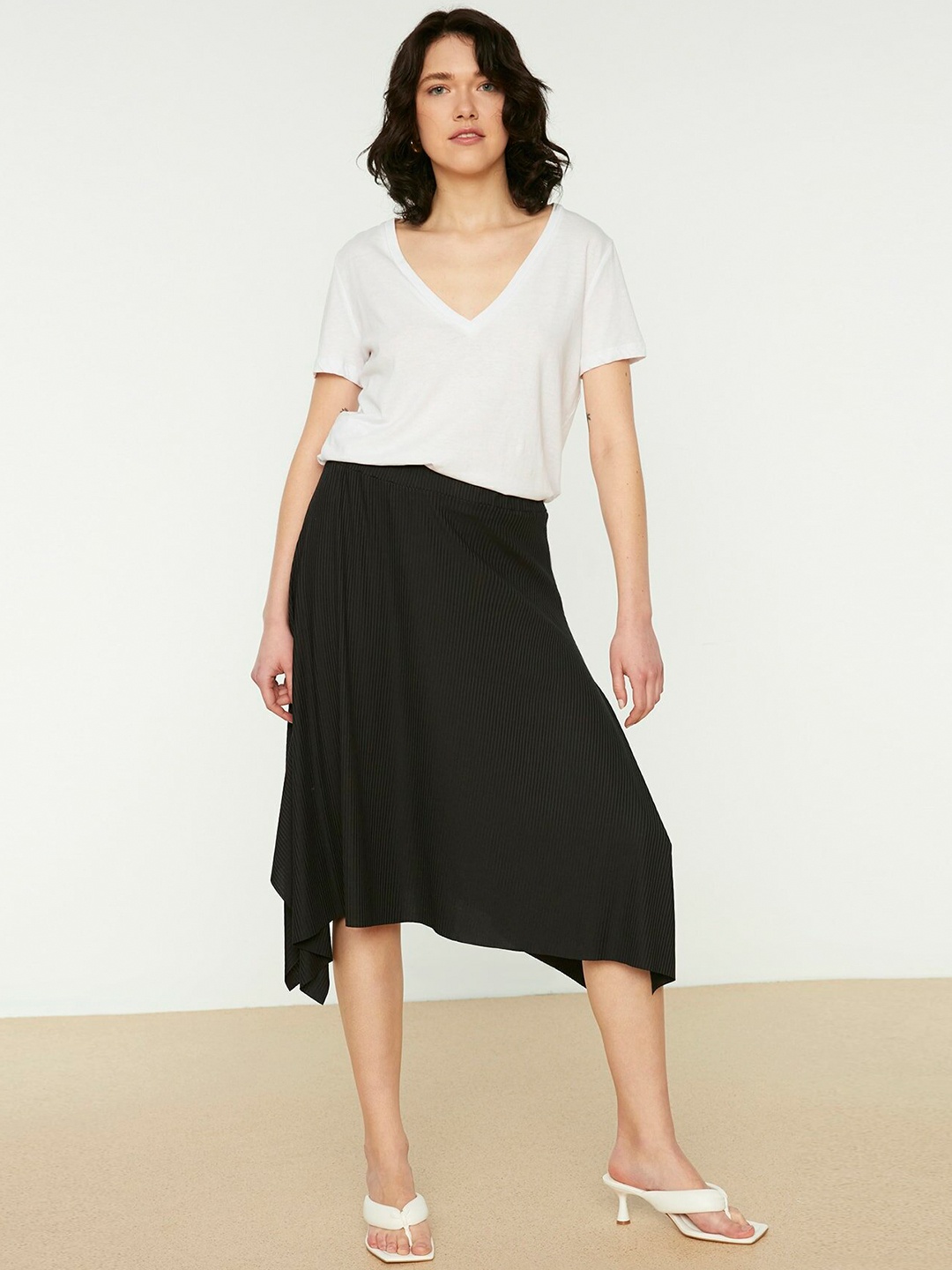 

Trendyol Women Black Solid Asymmetric A-Line Midi Skirt