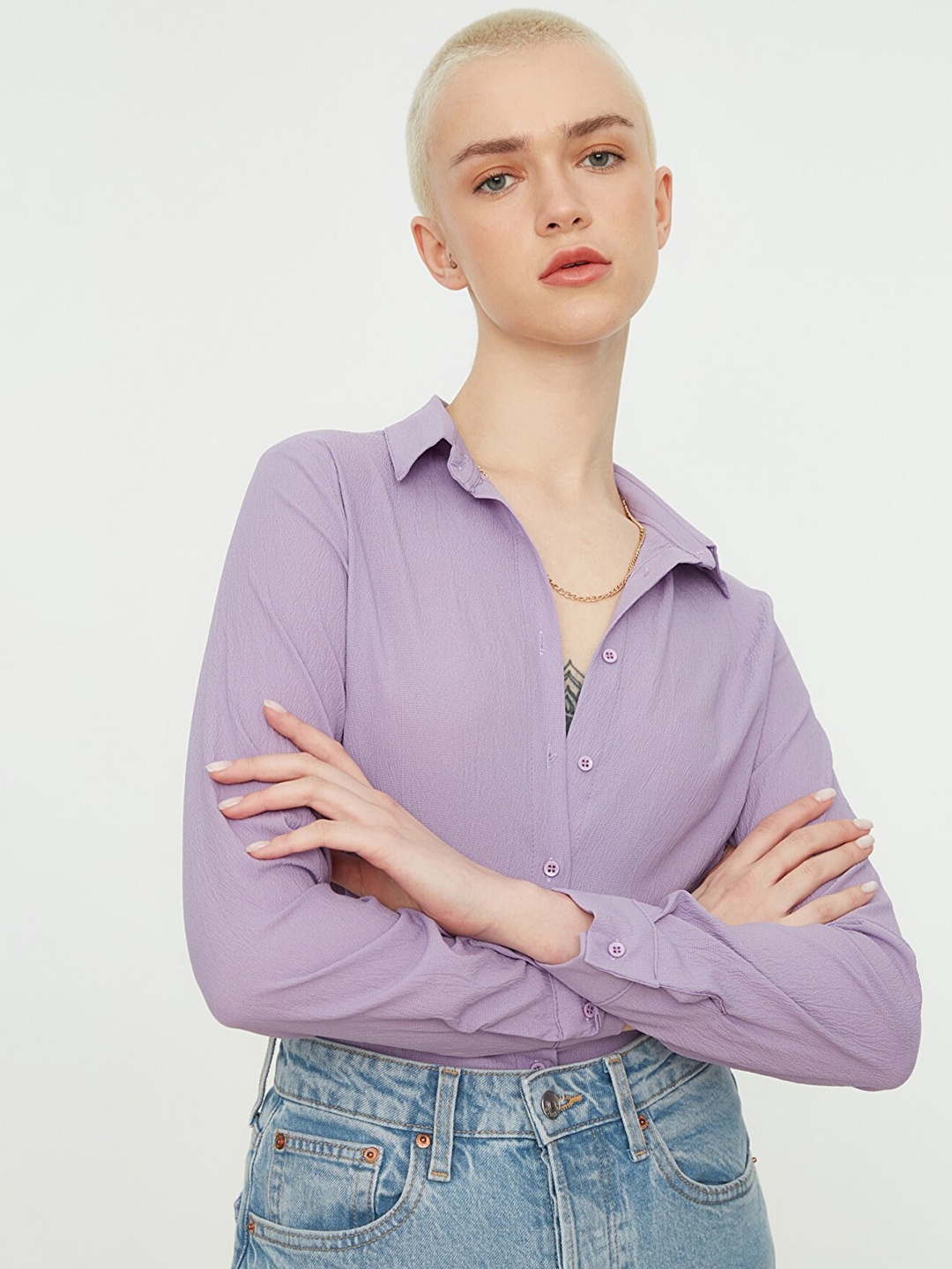 

Trendyol Women Lavender Solid Casual Shirt