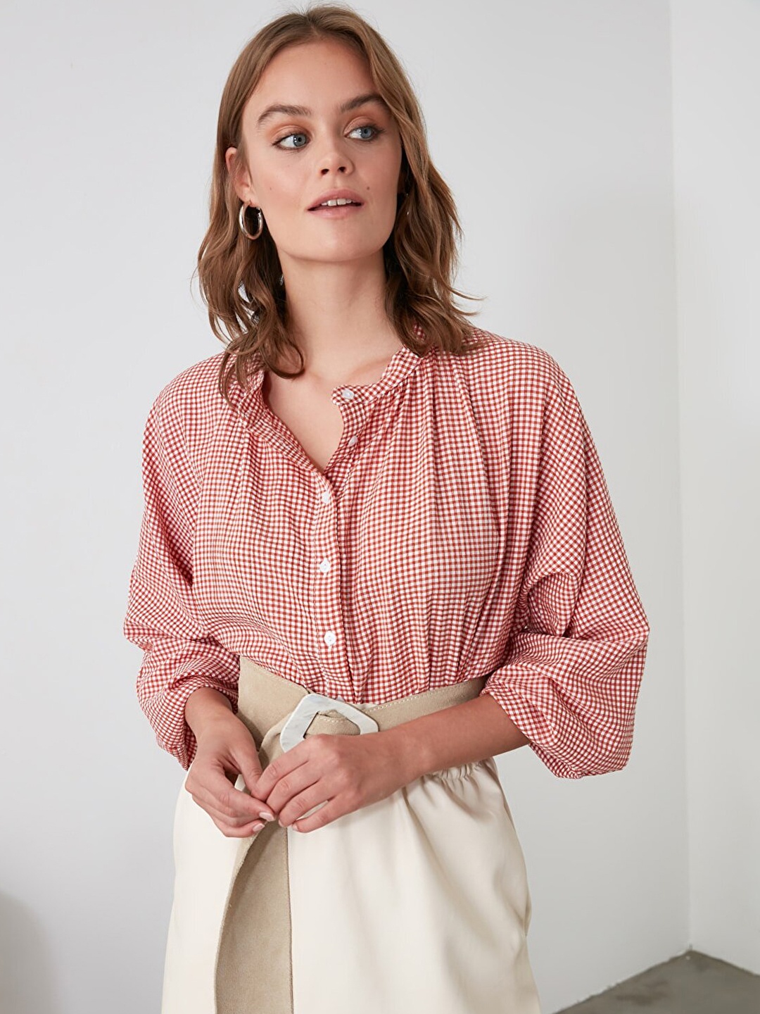 

Trendyol Women Pink Gingham Checks Casual Shirt