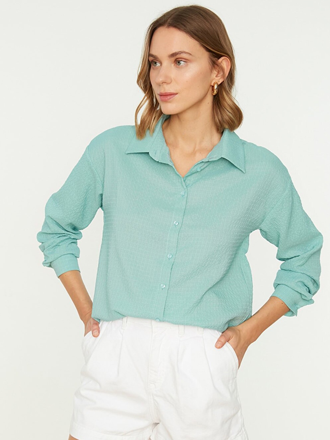 

Trendyol Women Green Solid Casual Shirt
