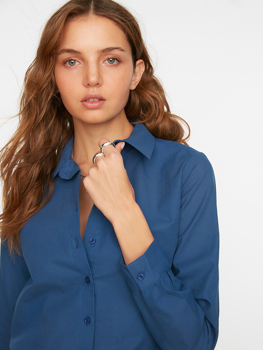 

Trendyol Women Blue Solid Casual Shirt