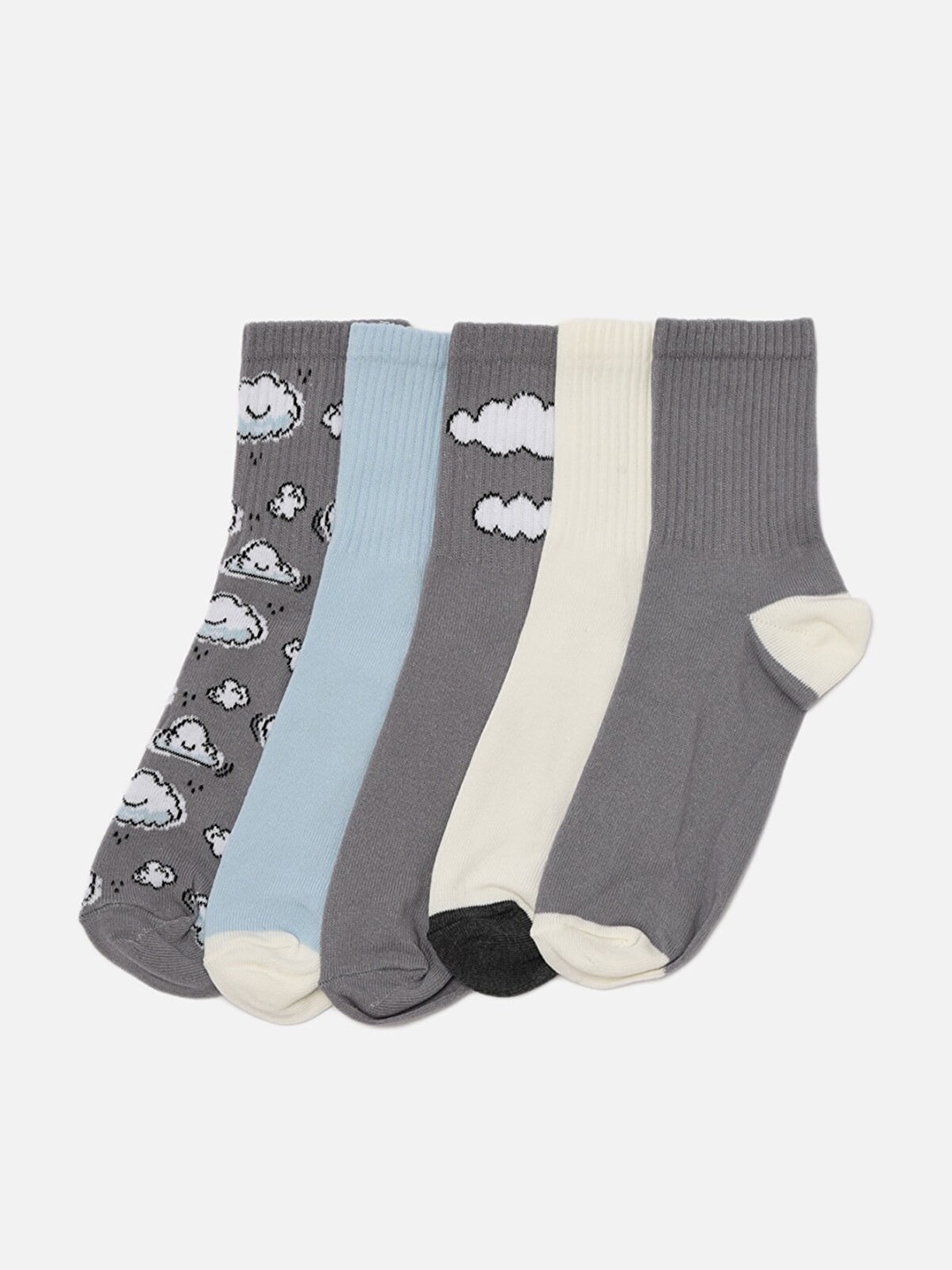 

Trendyol Women Pack of 4 Above-Ankle Patterned Socks, Grey