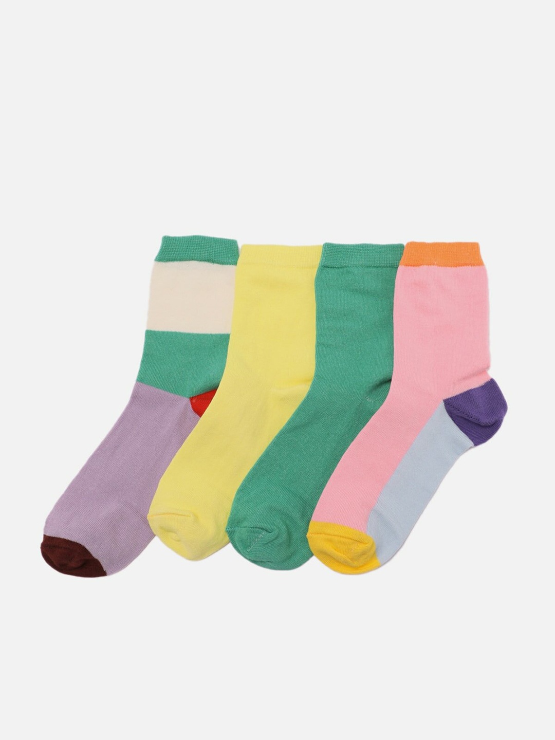 

Trendyol Women Pack of 4 Colourblocked Pure Cotton Socks, Yellow