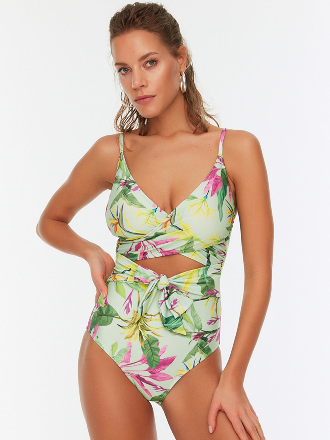 

Trendyol Green & Pink Printed Monokini