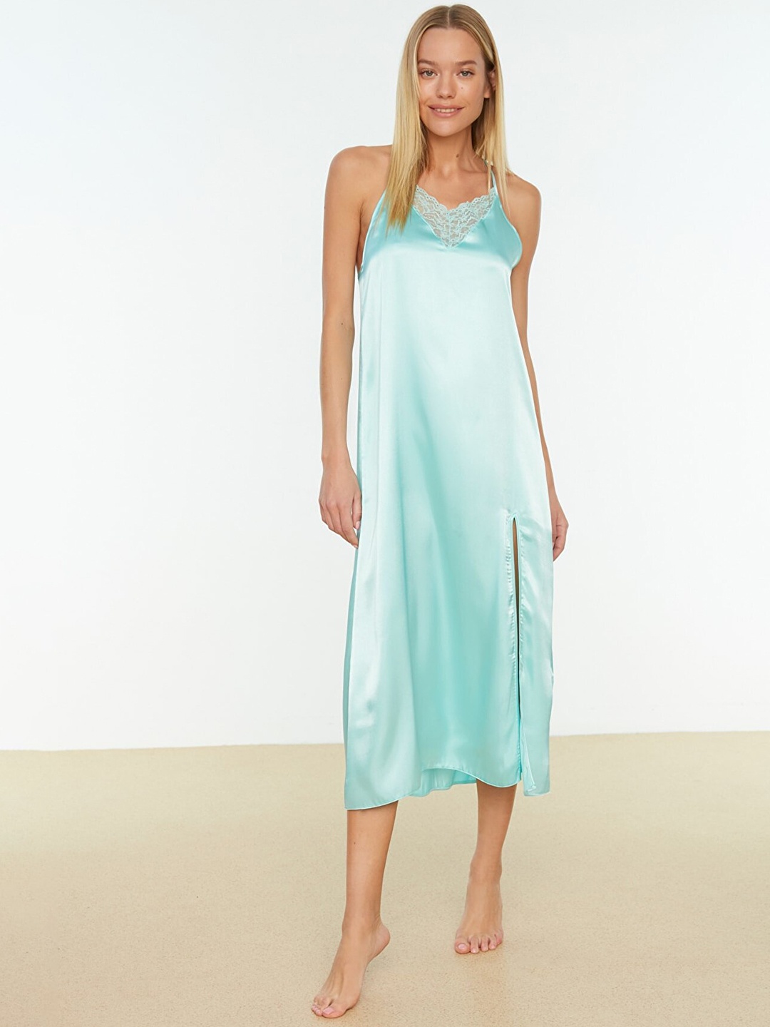 

Trendyol Women Mint Green Solid Nightdress
