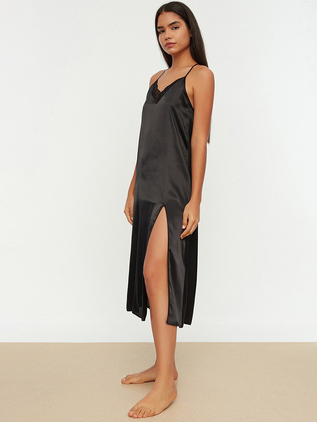

Trendyol Women Black Solid Nightdress