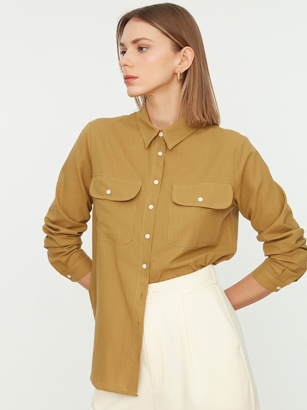 

Trendyol Women Brown Solid Casual Shirt