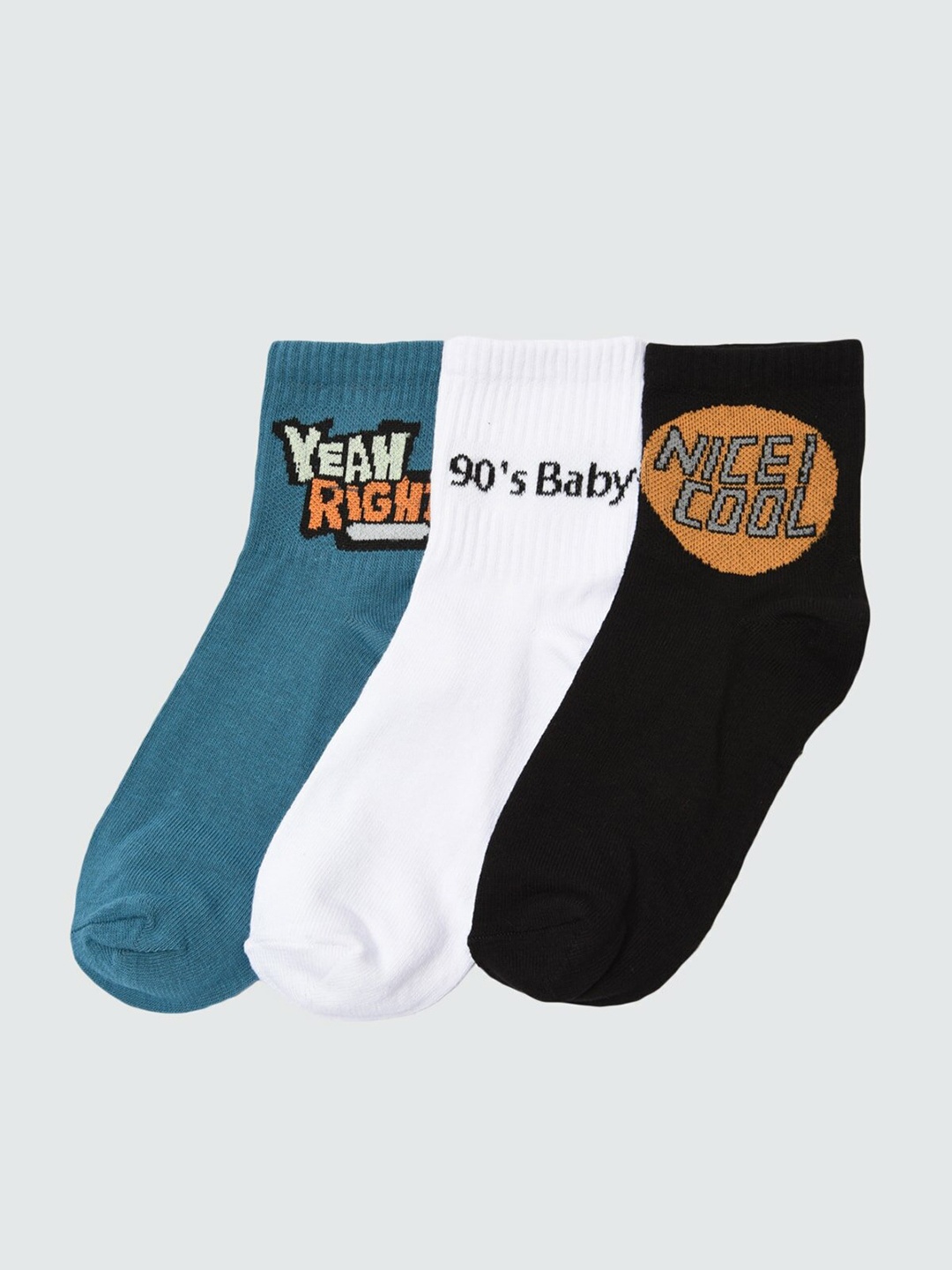 

Trendyol Women Pack of 3 Above-Ankle Typography Patterned Socks, Blue