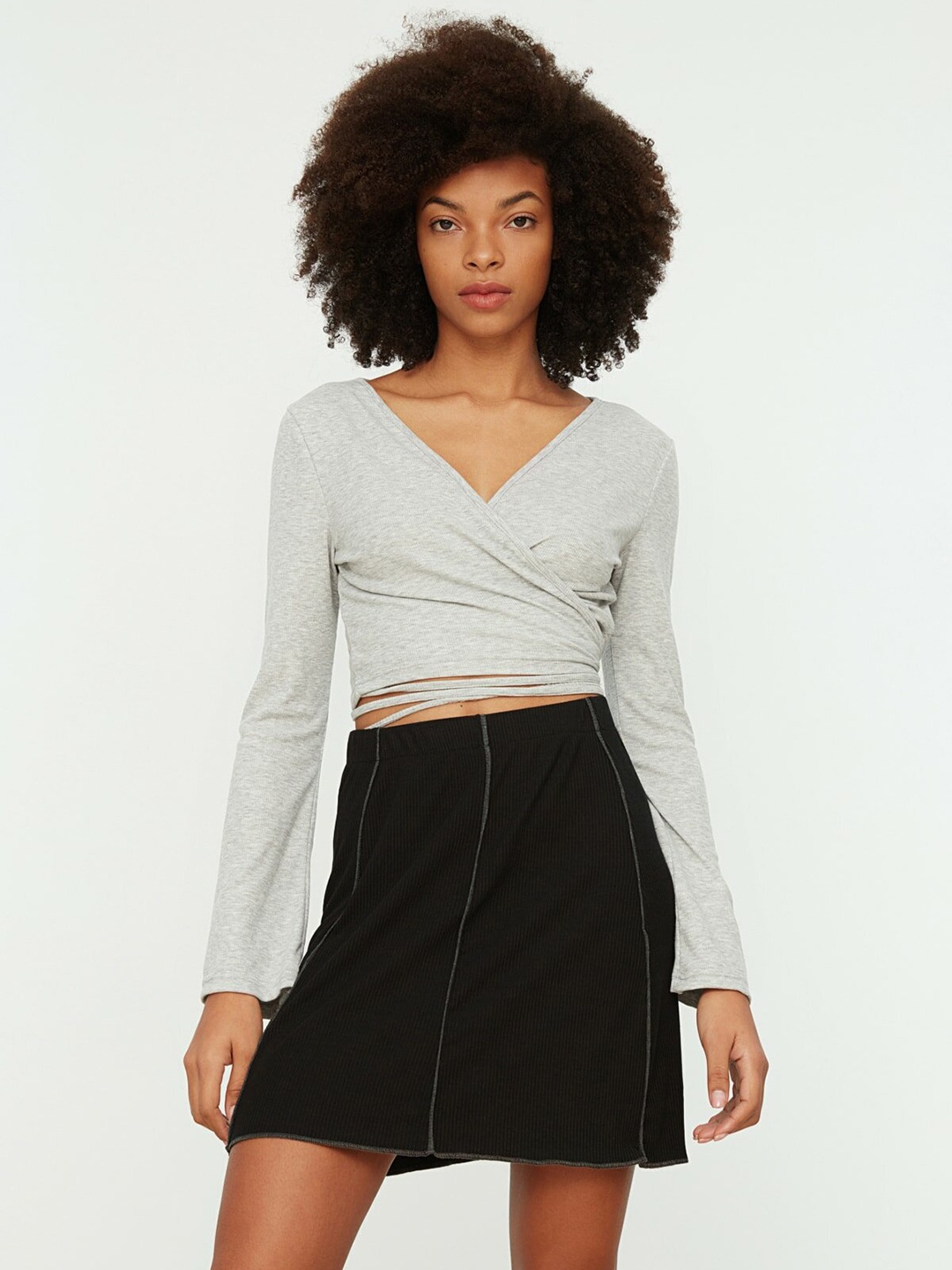 

Trendyol Women Black Ribbed A-Line Mini Skirt