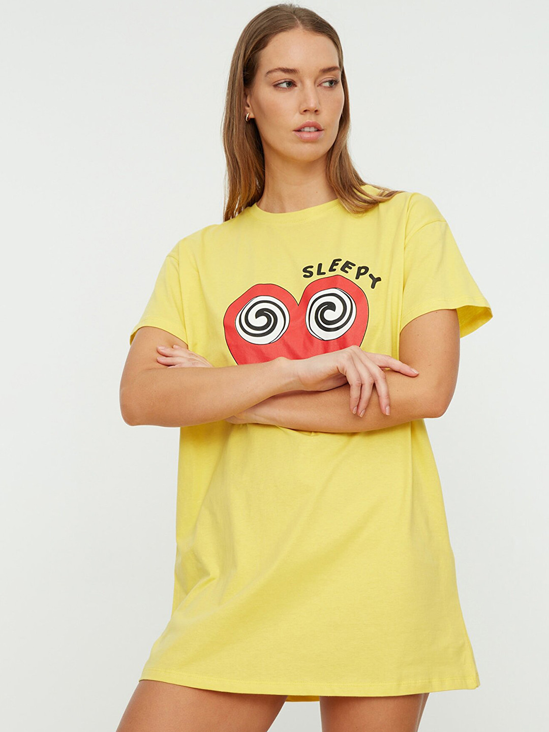

Trendyol Yellow Printed Nightdress