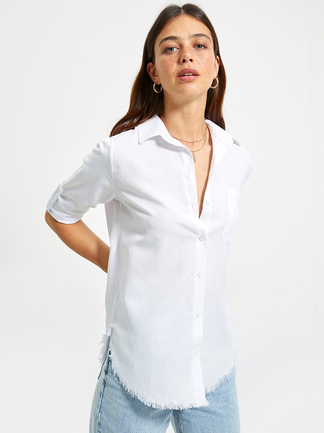 

Trendyol Women White Stylized Spread Collar Casual Shirt