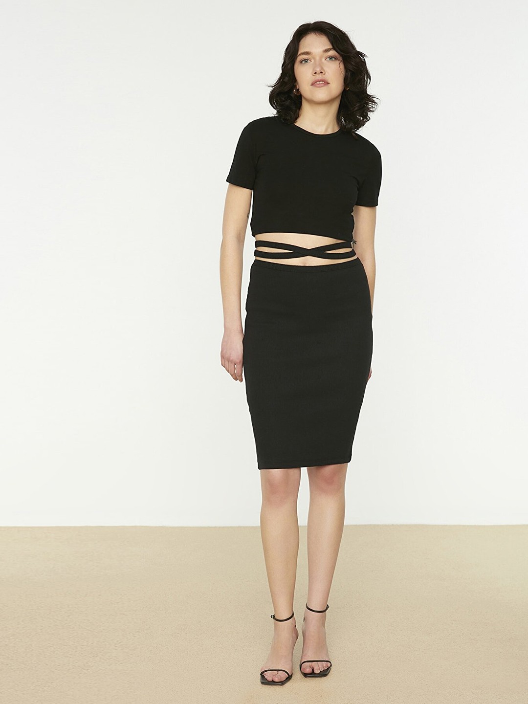

Trendyol Women Black Solid Pencil Skirt