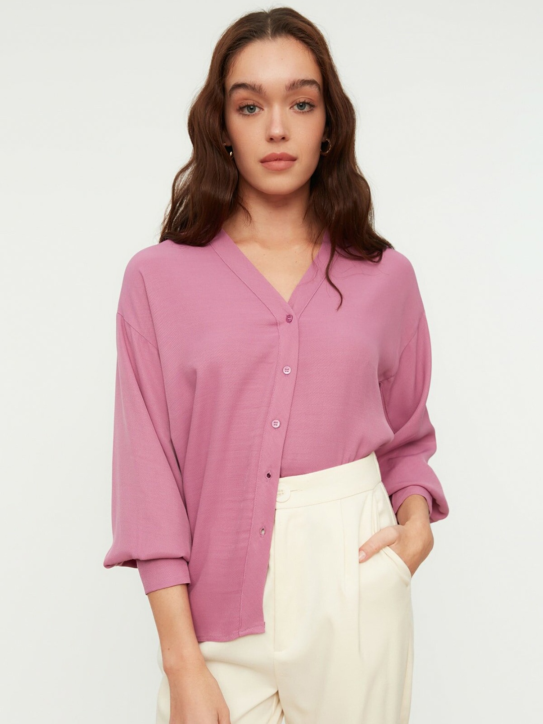 

Trendyol Women Lavender Solid Casual Shirt