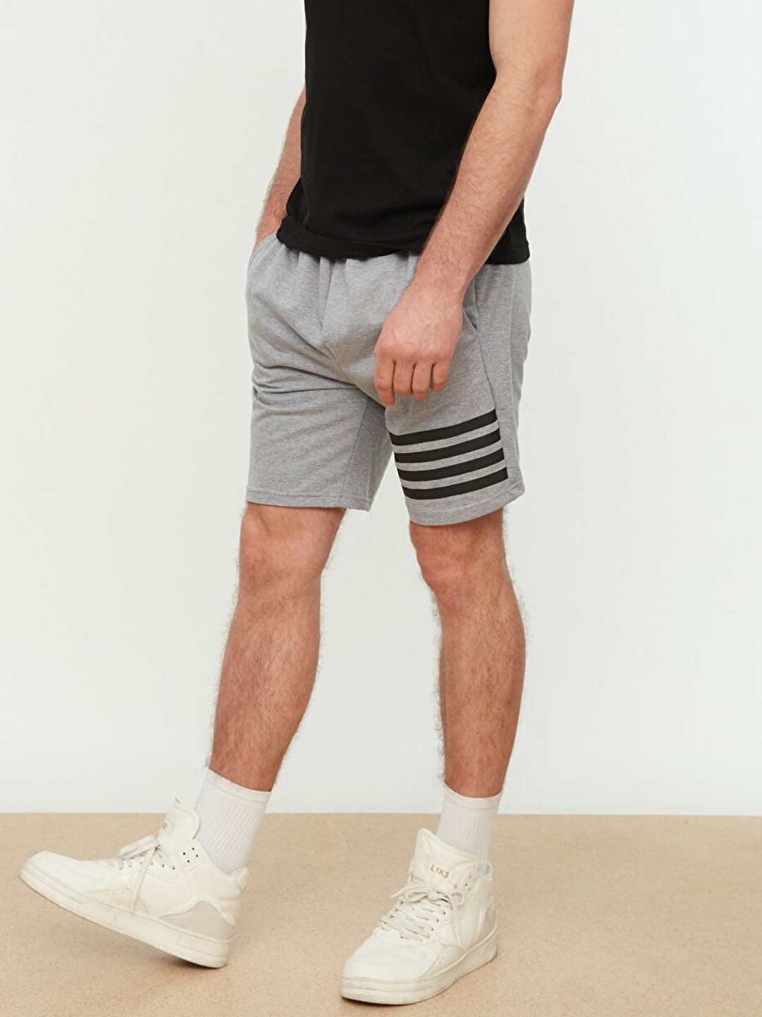 

Trendyol Men Grey & Black Striped Shorts