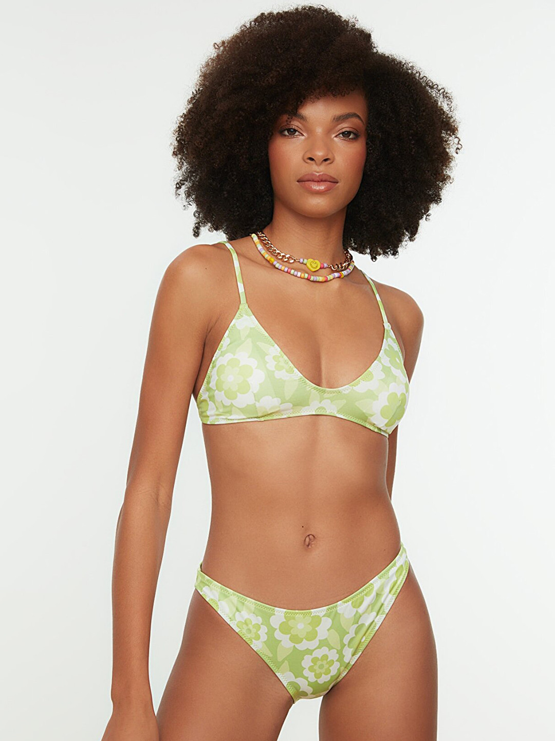 

Trendyol Women Green & White Floral Print Bikini Set