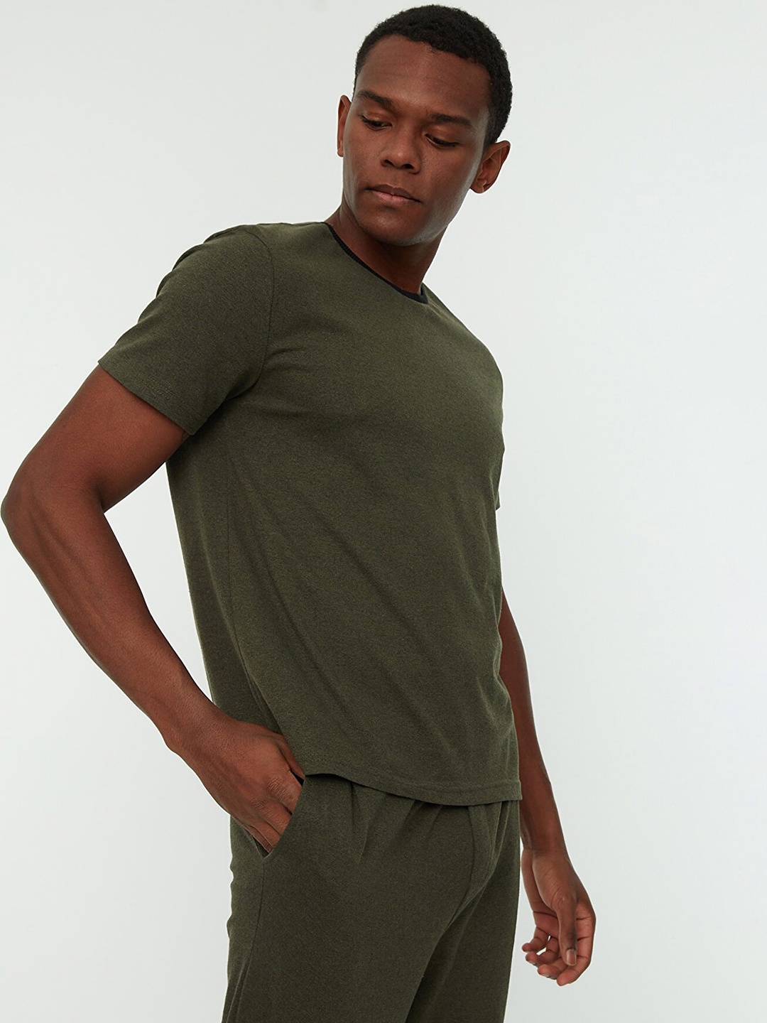 

Trendyol Men Khaki Solid Pyjama Set