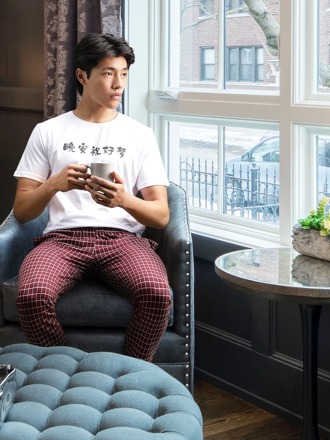 

Trendyol Men White & Maroon Pure Cotton Printed Pyjamas Set