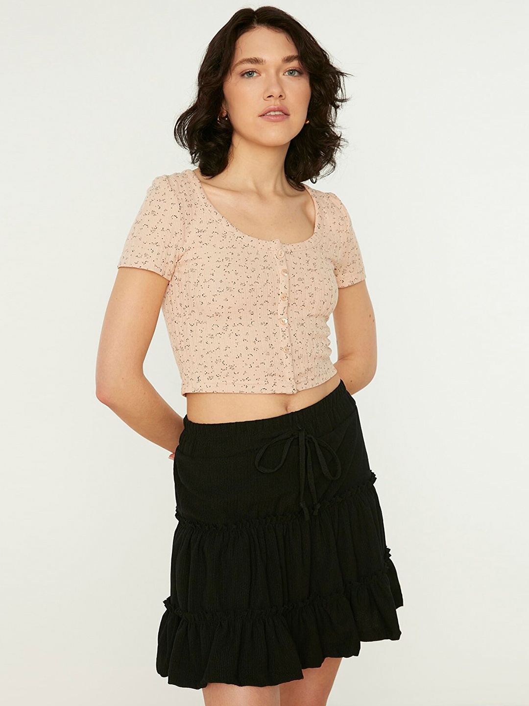 

Trendyol Women Black Solid Tiered A-Line Skirt