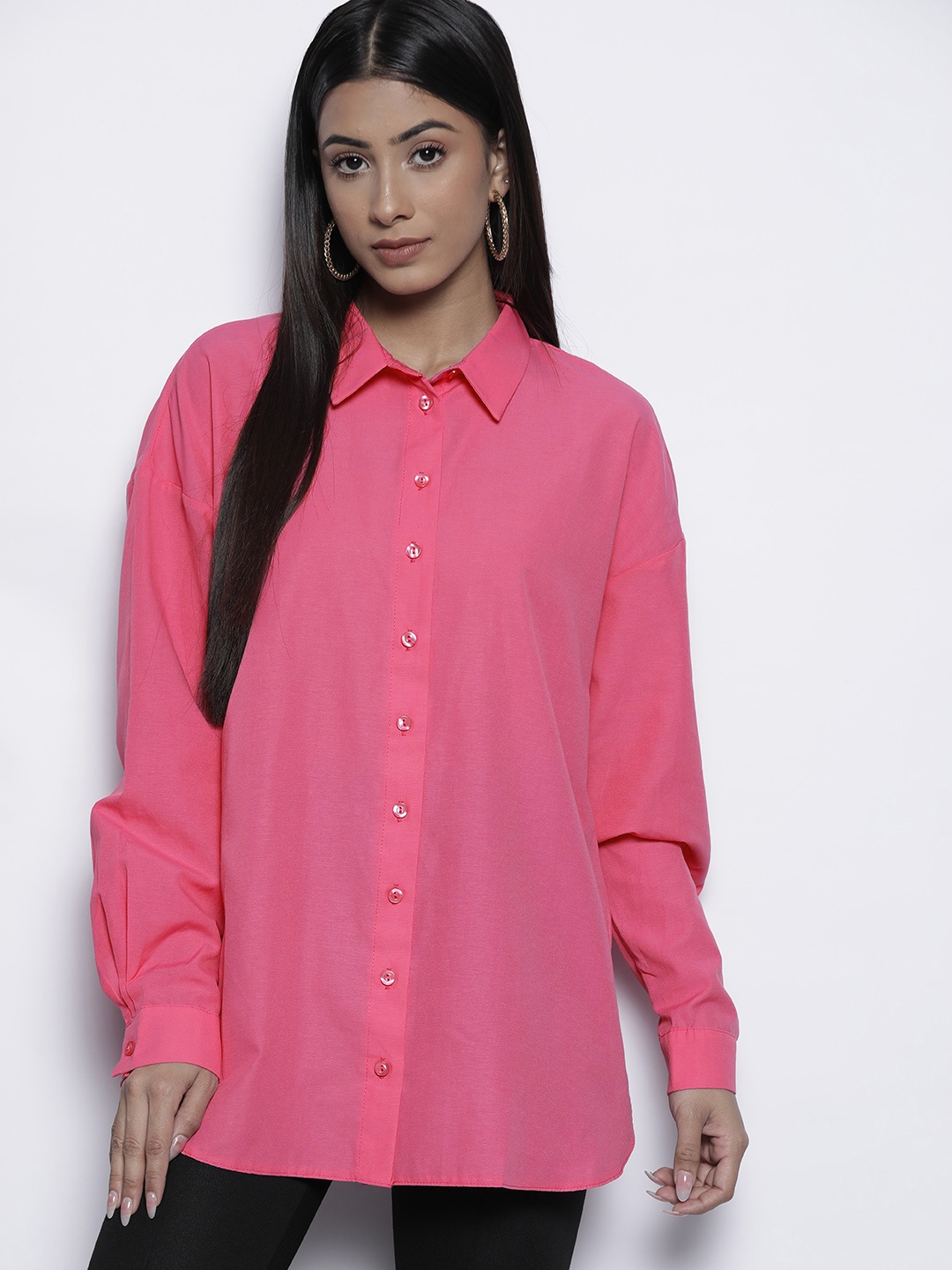 

Trendyol Women Pink Solid Casual Shirt