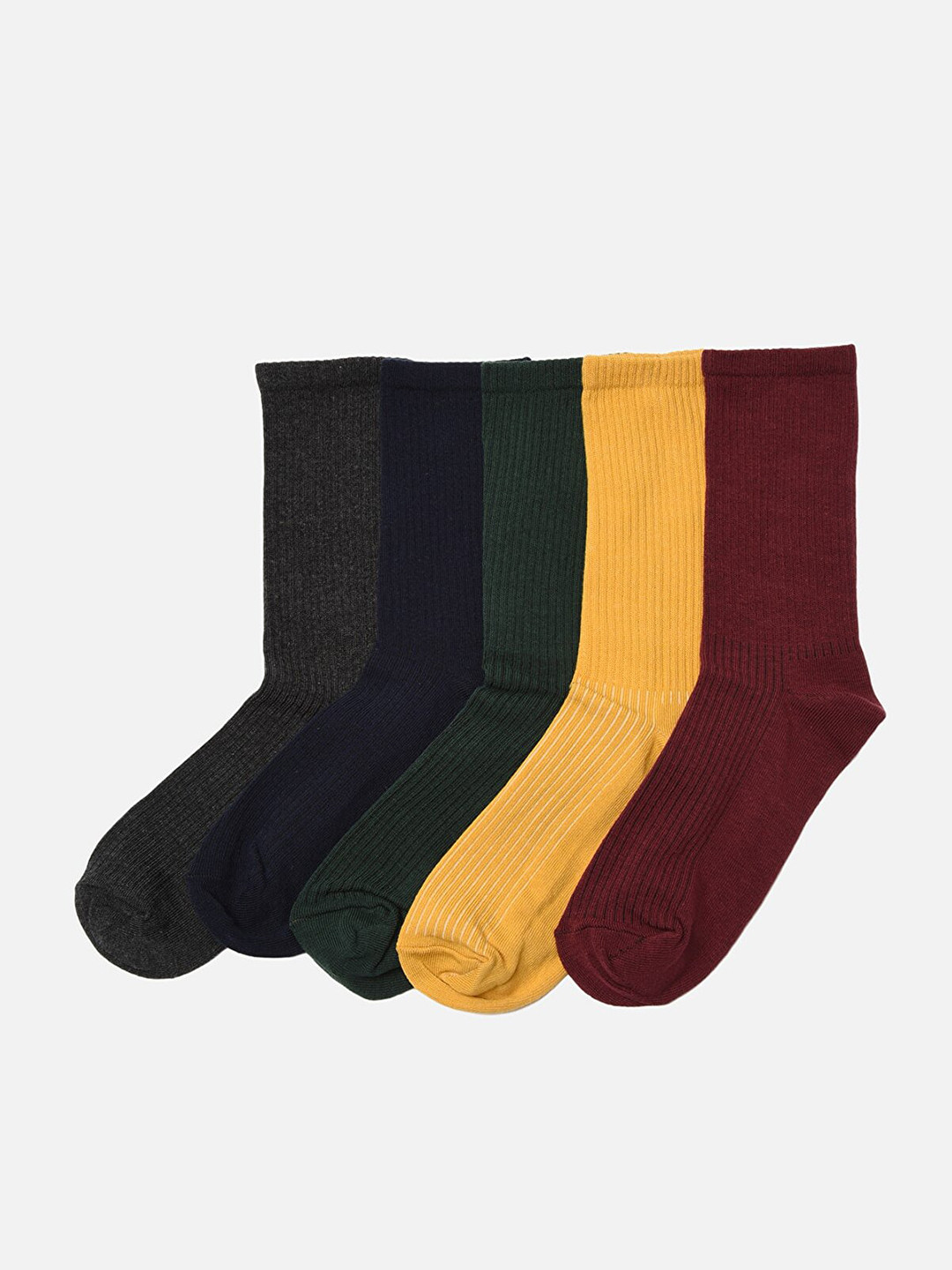 

Trendyol Men Pack of 5 Self Ribbed Solid Above-Knee Socks, Mustard